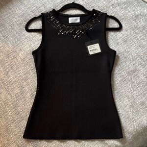 NWT - St. John - XS Black Camisole with Silver beading design on front & back.
